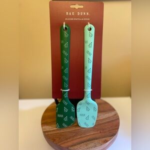 NWT Rae Dunn Silicone Spatula & Spoon Christmas “FALALA” with trees in them.